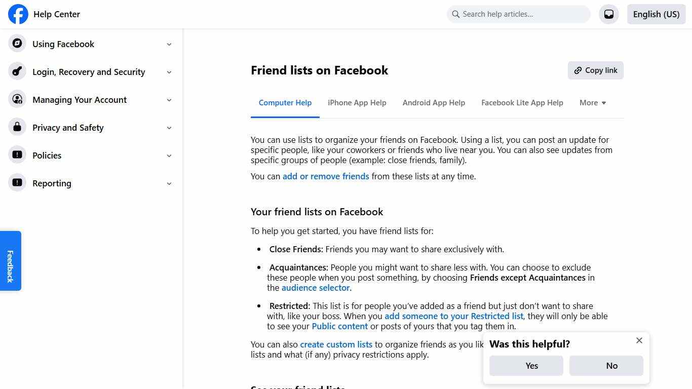 Friend lists on Facebook Facebook Help Center